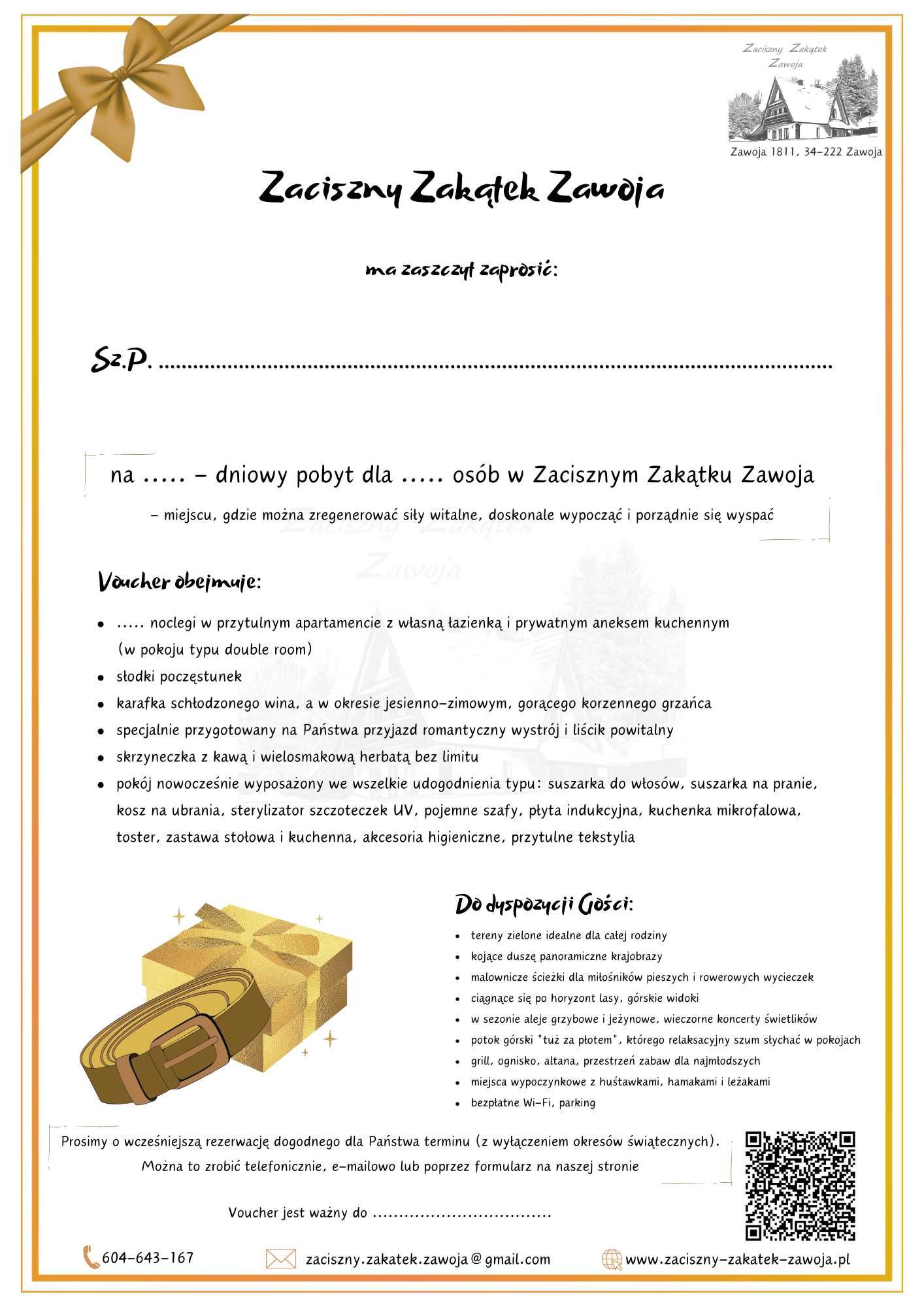 DZIEŃ OJCA/ TATY - VOUCHER na Prezent - 1noc/ 2os. Nocleg w Beskidach!