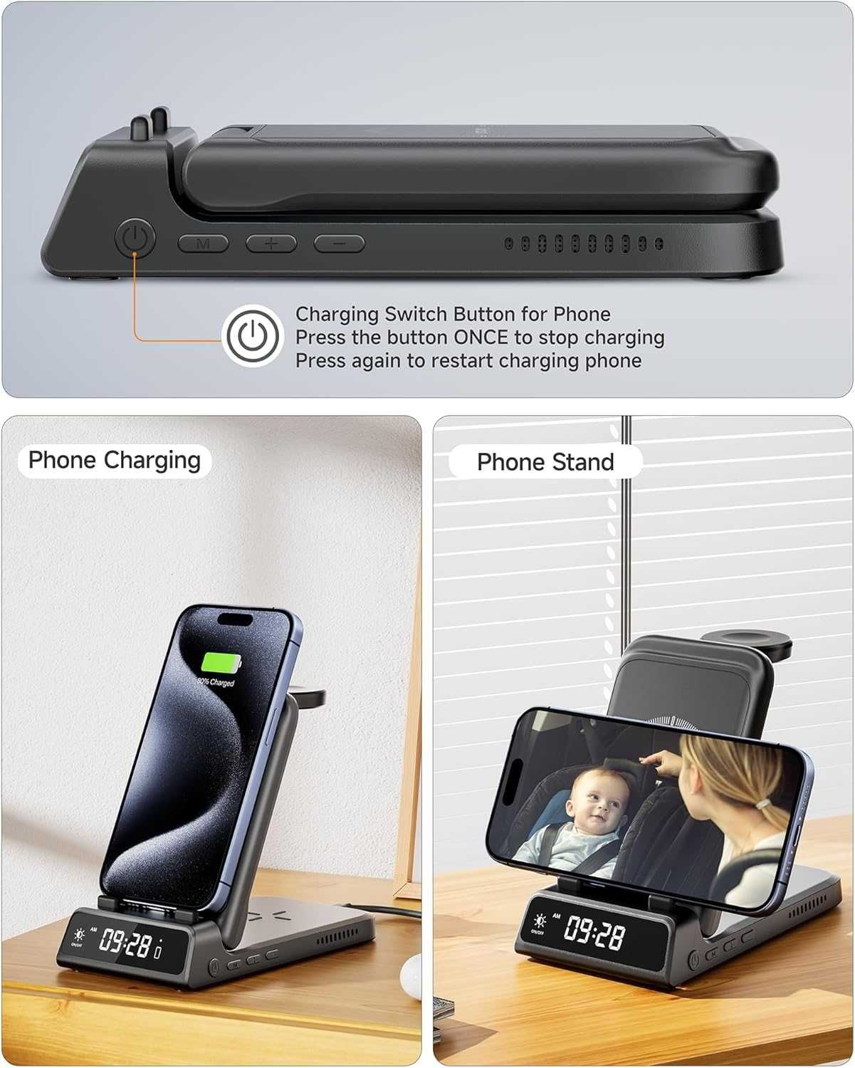 Bezprzewodowa Stacja Ładująca, Ładowarka 3 w 1 do iPhone, Apple Watch