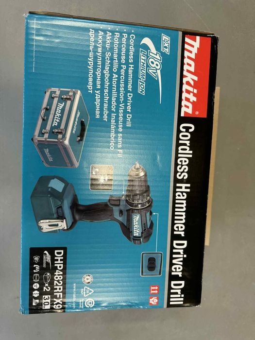 Nowy duży zestaw Makita Wkrętarka DHP482+ 2 Baterie 3.0ah+ akcesoria