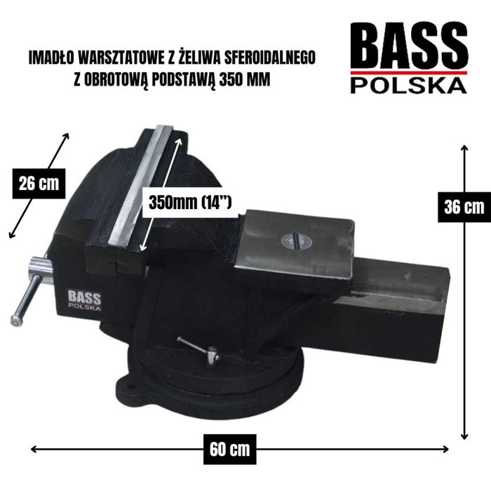 BASS POLSKA Imadło Warsztatowe Z Żeliwa Obrotowa Podstawa 350mm BP9281