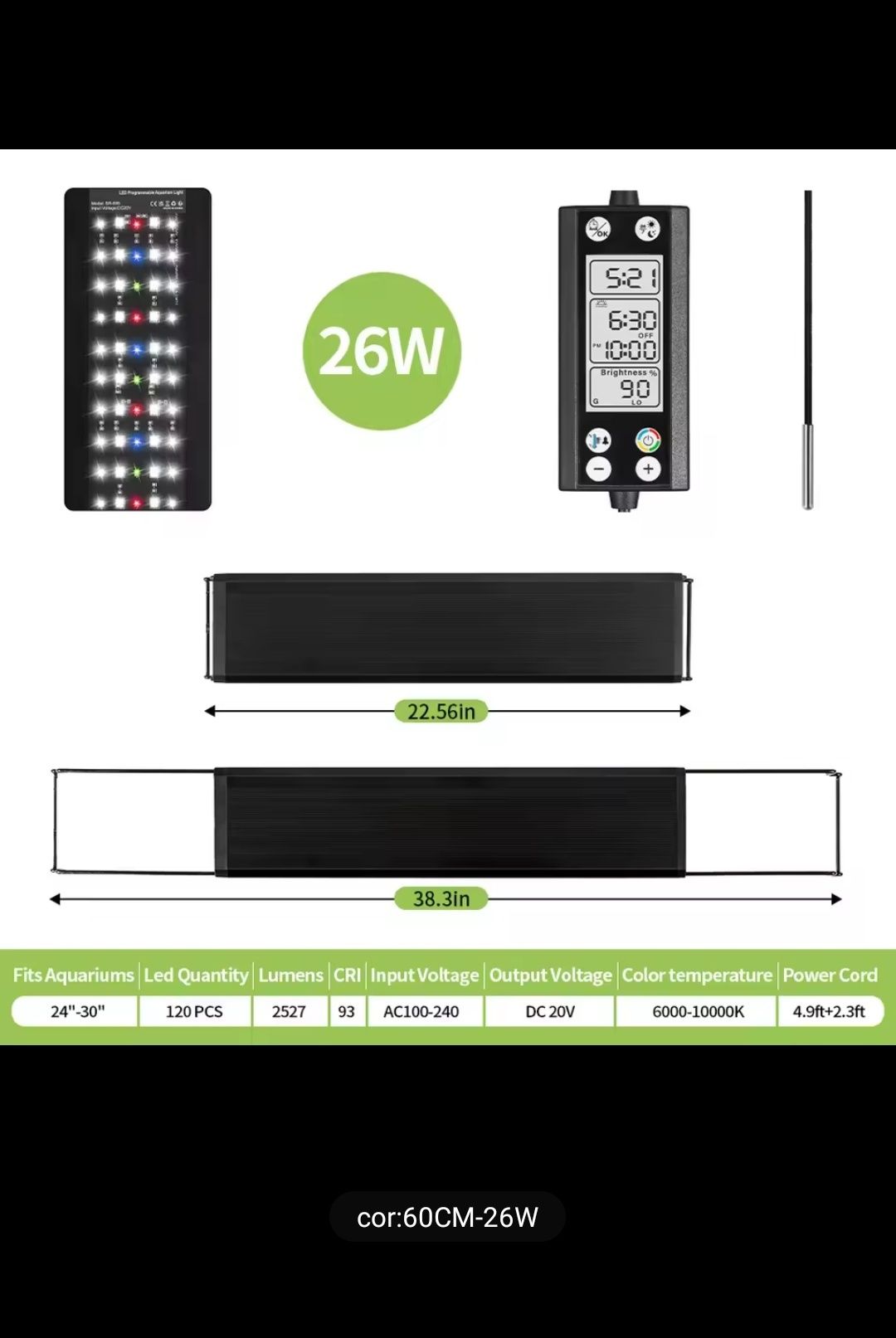 luz/iluminação 60cm led aquário plantados com programação 60/80cm
