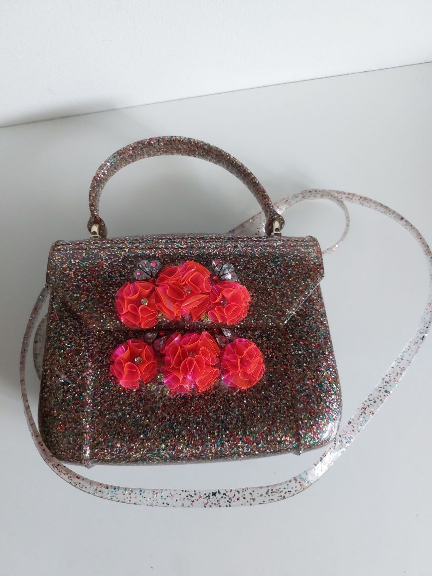 Oryginalna włoska torebka brokatowa Furla Fringe Candy Mini Bon Bag