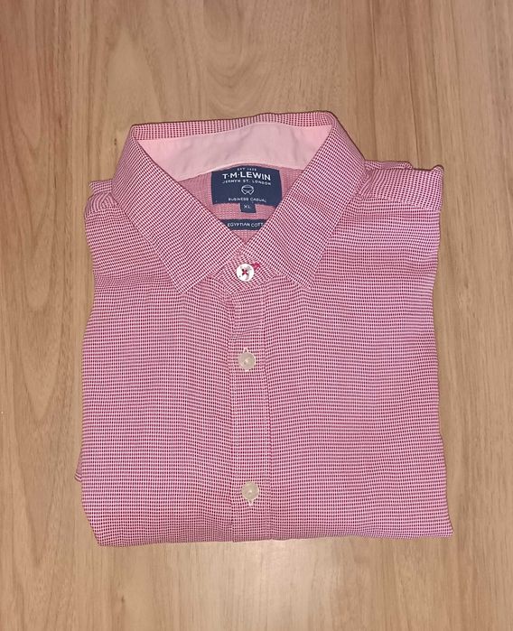 Casualowa koszula w drobną kratkę z długim rękawem XL bawełna różowa