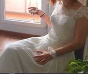 Suknia dla wysokiej Panny Młodej, koronkowe plecy, M, 175,180,185 cm