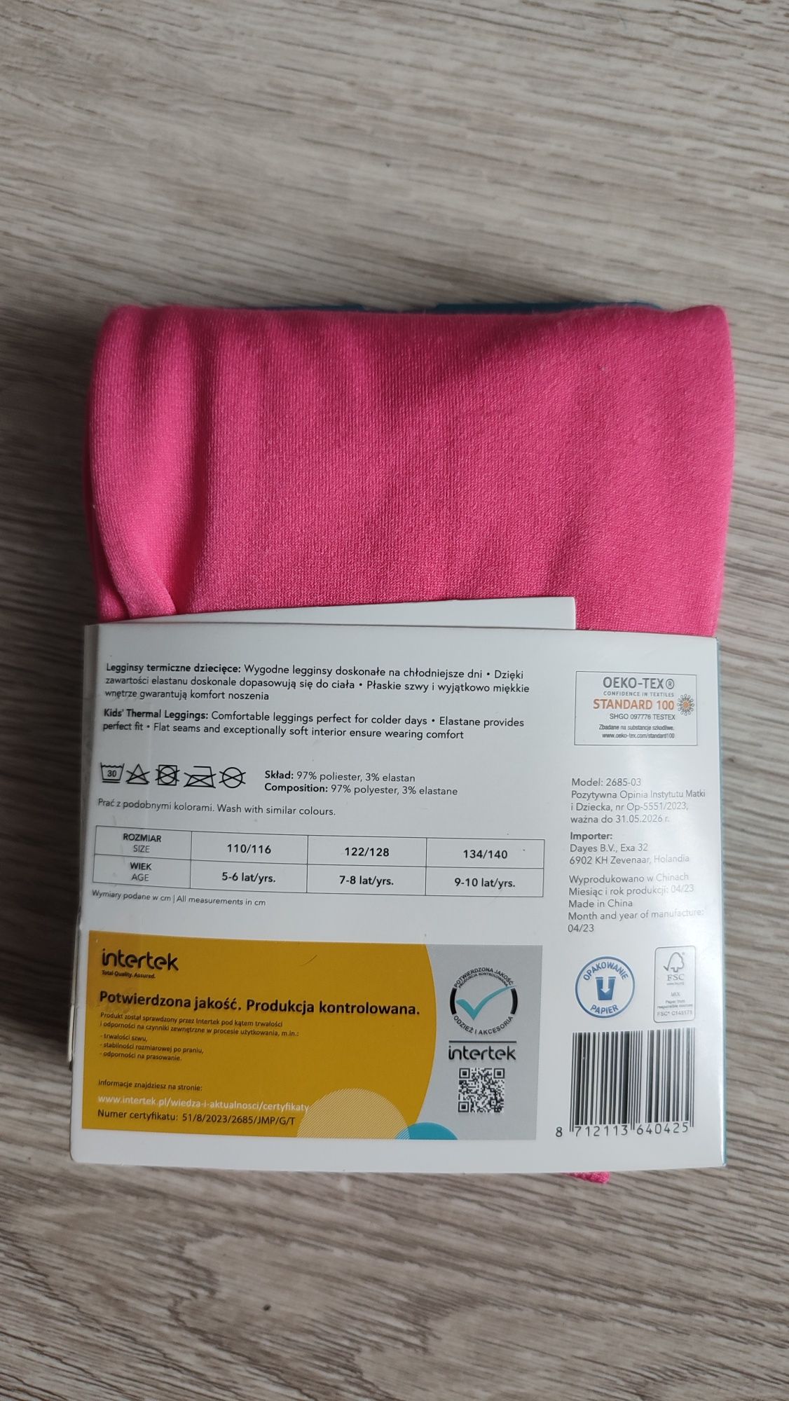 Legginsy termiczne ocieplane różowe 134/140