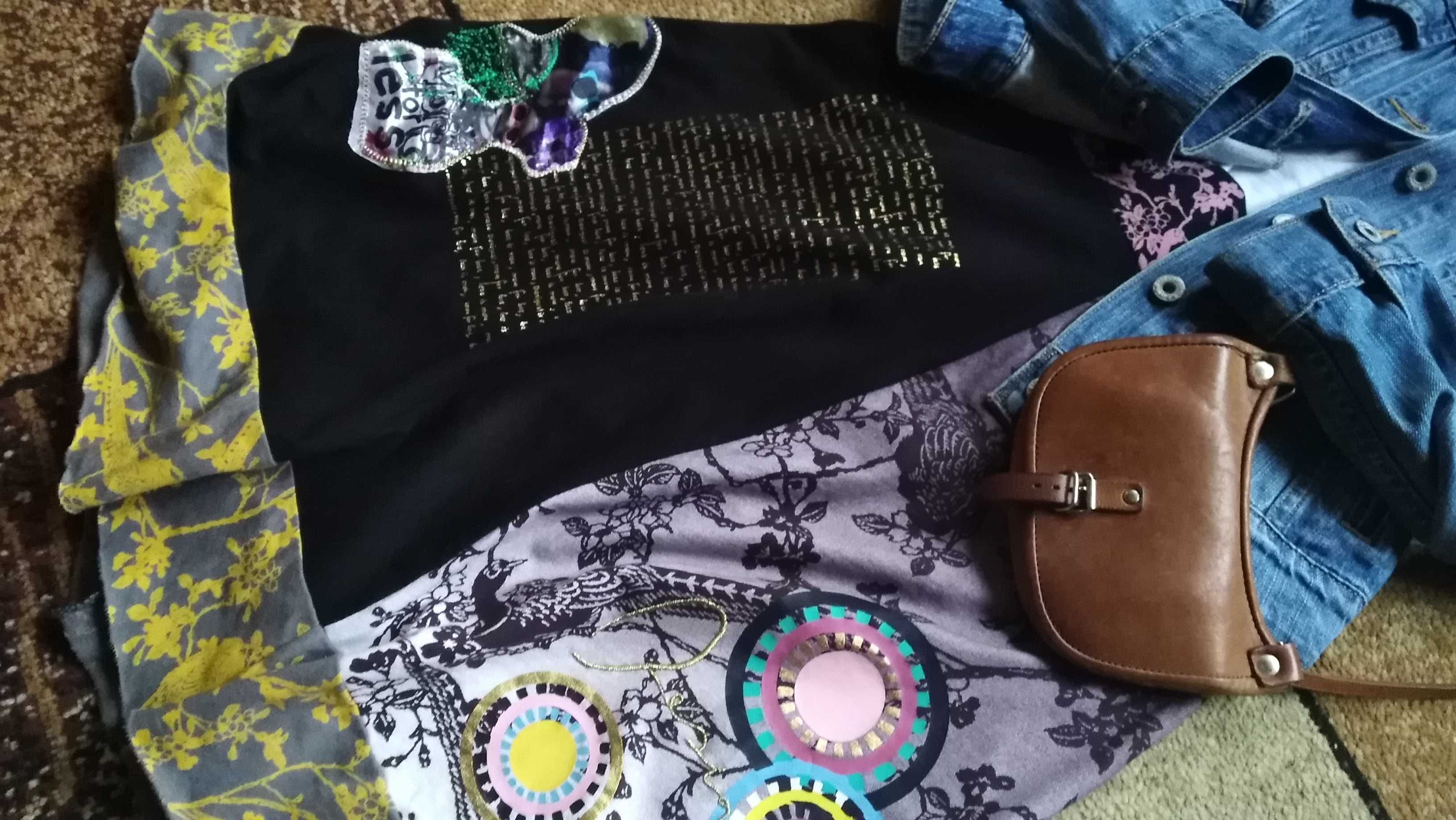 DESIGUAL spódnica patchwork haft aplikacja logo Boho 34