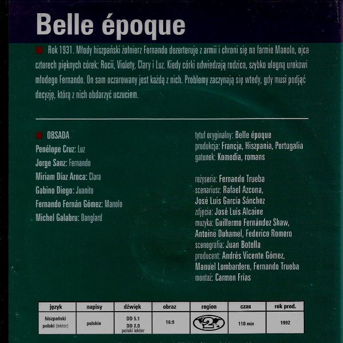 film DVD Belle Epoque - Penelope Cruz Jorge Sanz