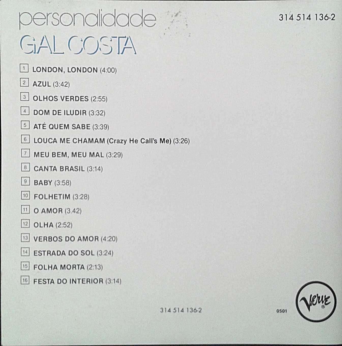 CD Gal Costa. Personalidade. Brasil. 16 tracks. Incl portes