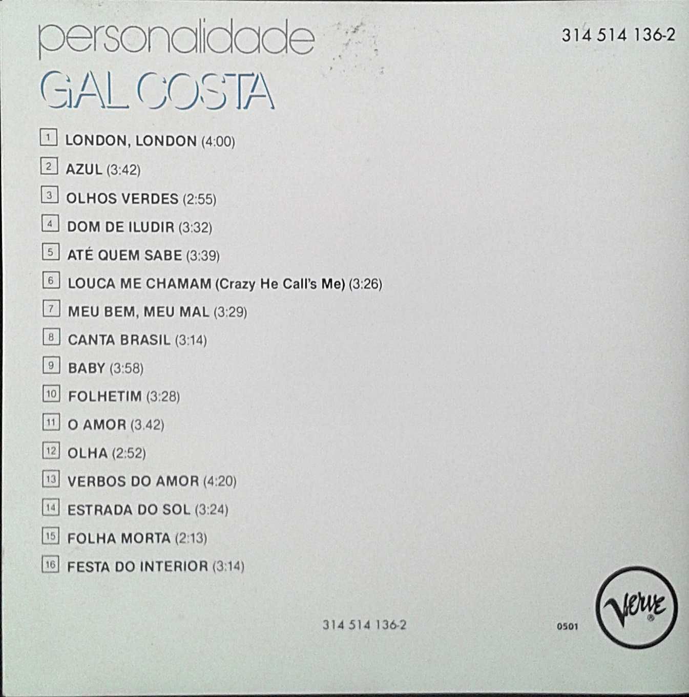 CD Gal Costa. Personalidade. Brasil. 16 tracks.