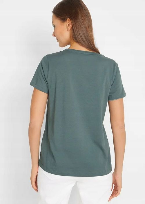 B.P.C t-shirt khaki ze wstawką z koronki 40/42.