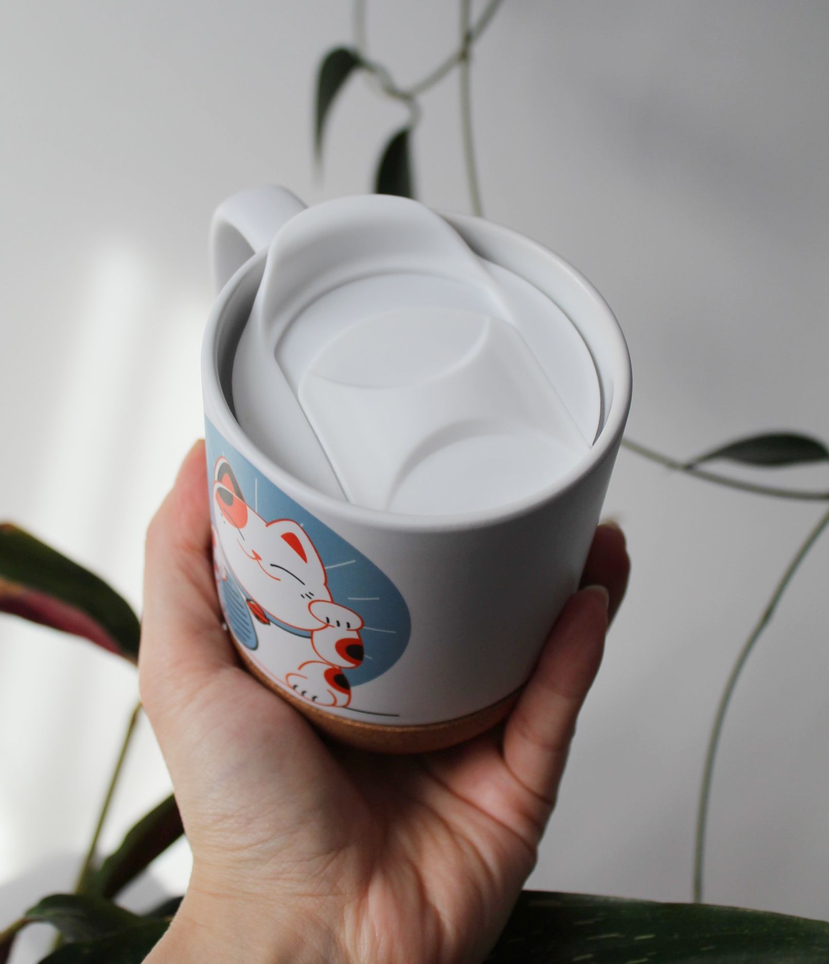 Kubek Maneki Neko, pokrywka i podstawką 300ml