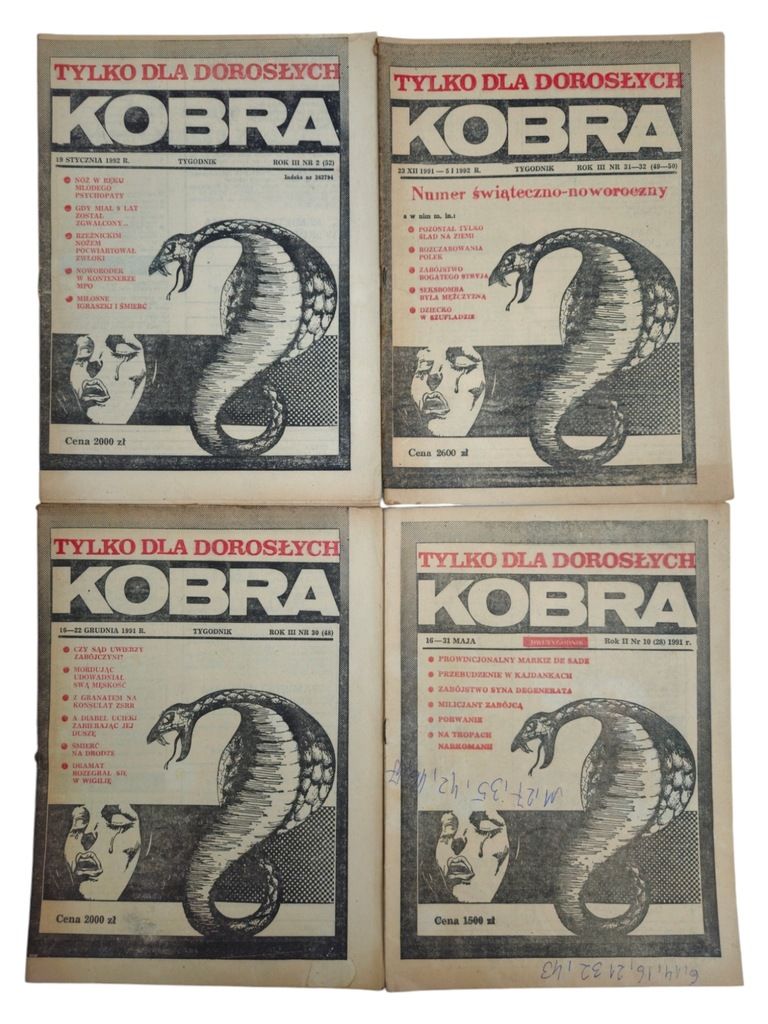 4x Kobra Tylko dla dorosłych tygodnik 1991-92