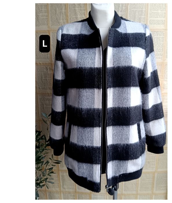 L biust 51x2 puchata kurtka stylowa czarno-biała kurtka bomber Shacket