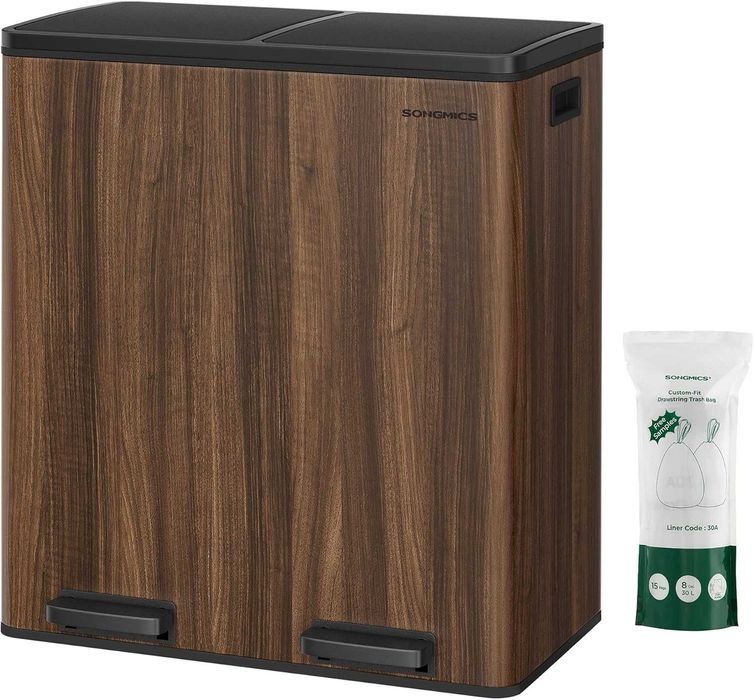 Kosz na śmieci  2 x 30 l , metalowy, plastikowymi wiaderkami ,orzech