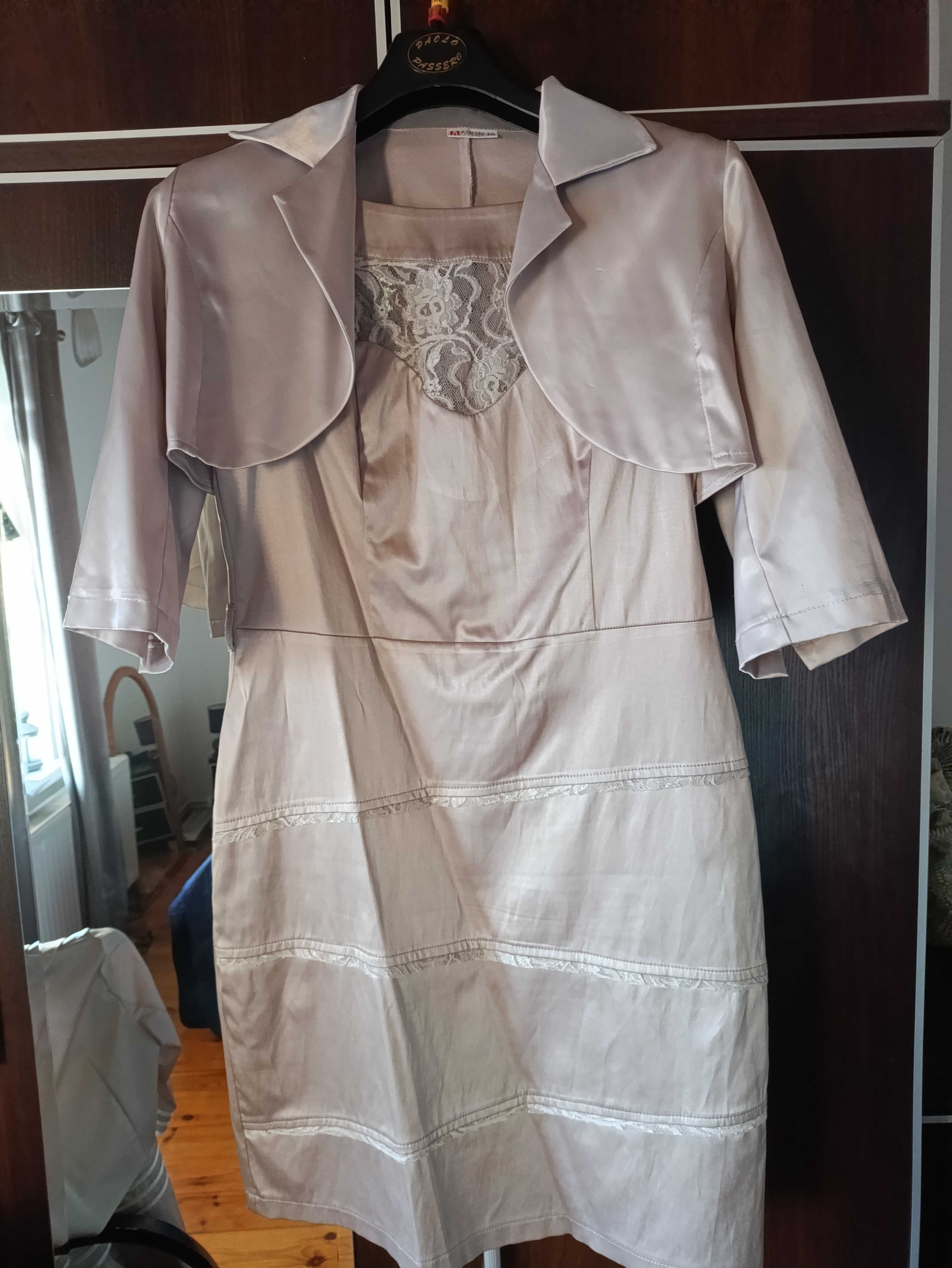Elegancka sukienka damska  z koronką i bolerkiem