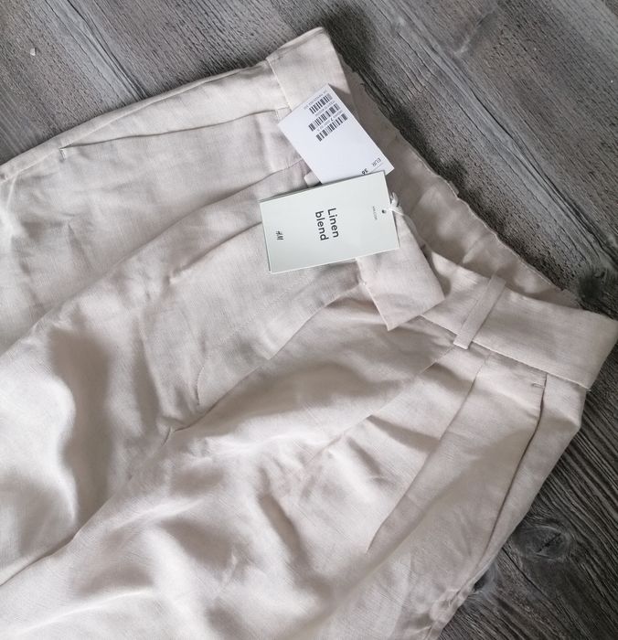 H&m premium lniane spodnie z zakładkami s