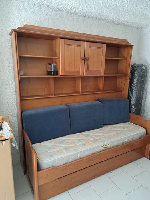 Cama individual dupla com estante - 2 colchoes