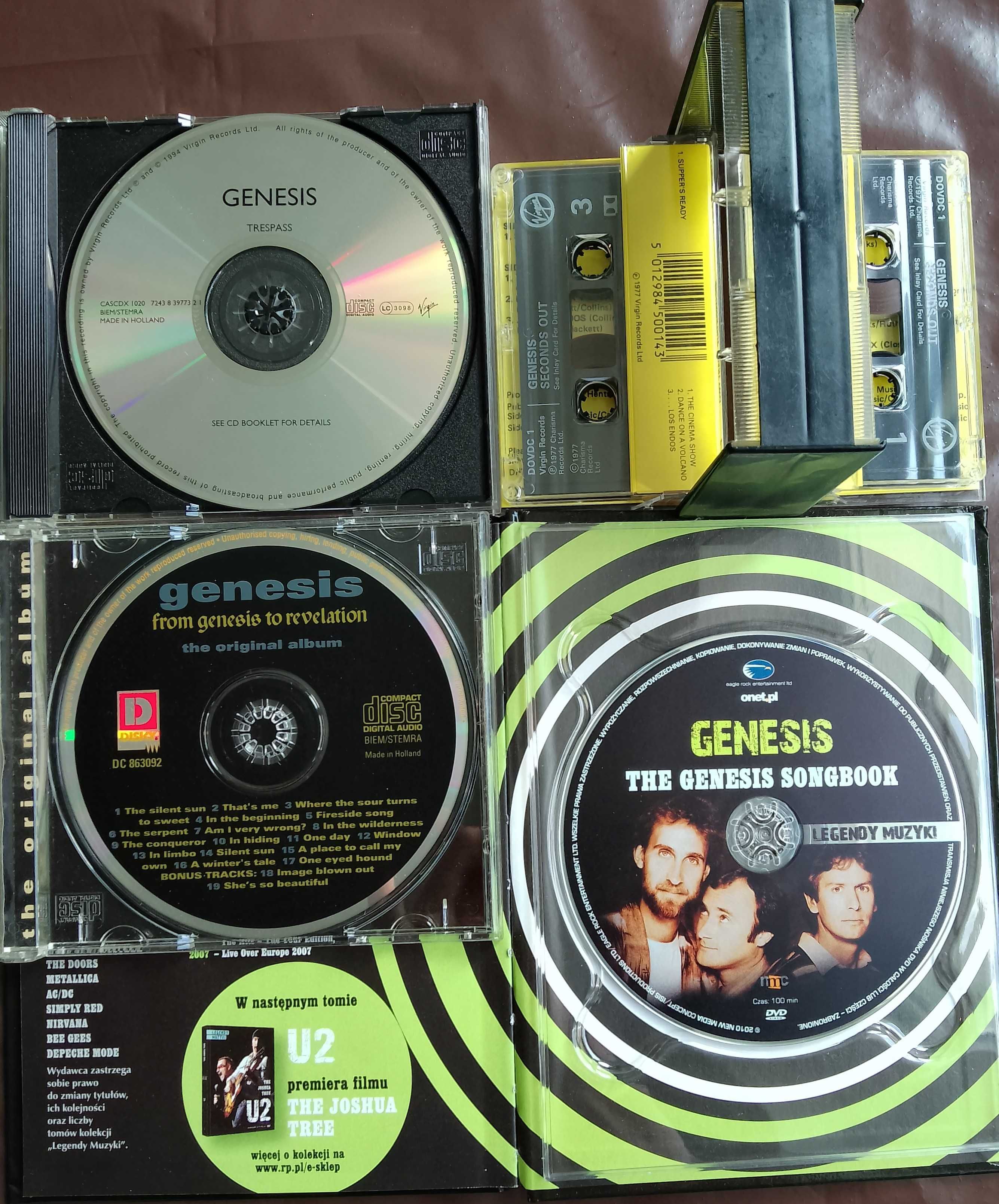 Genesis: From..(cd); Trespass(cd); Seconds Out(2mc); The Songbook(dvd)