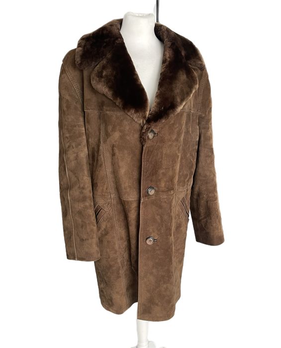 Płaszcz męski skora zamszowa owczy kołnierz C&A Canda XL Vintage PRL