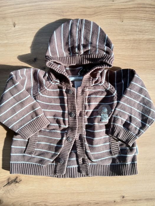 Sweter, sweterek chłopięcy, brązowy w paski, r. 74