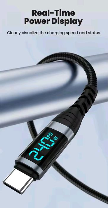 Кабель 240W Type-C to Type-C 2 м USB-C з дисплеєм VAW