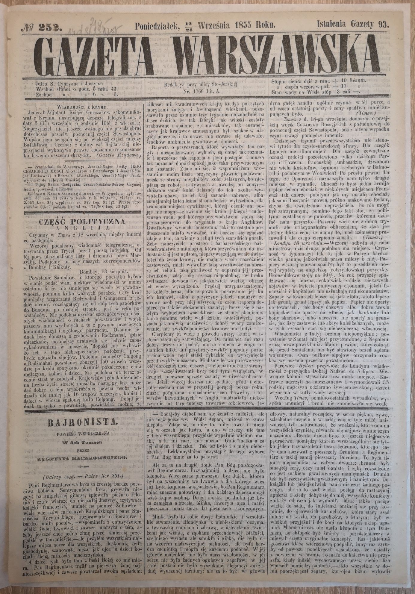 Gazeta Warszawska 1849, 1854, 1855, 1988