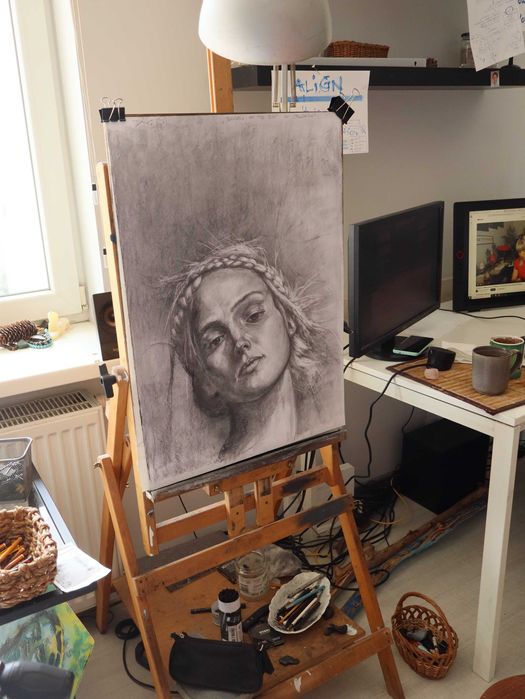 "Południca" – mistyczny rysunek B2, grafit i węgiel, praca autorska