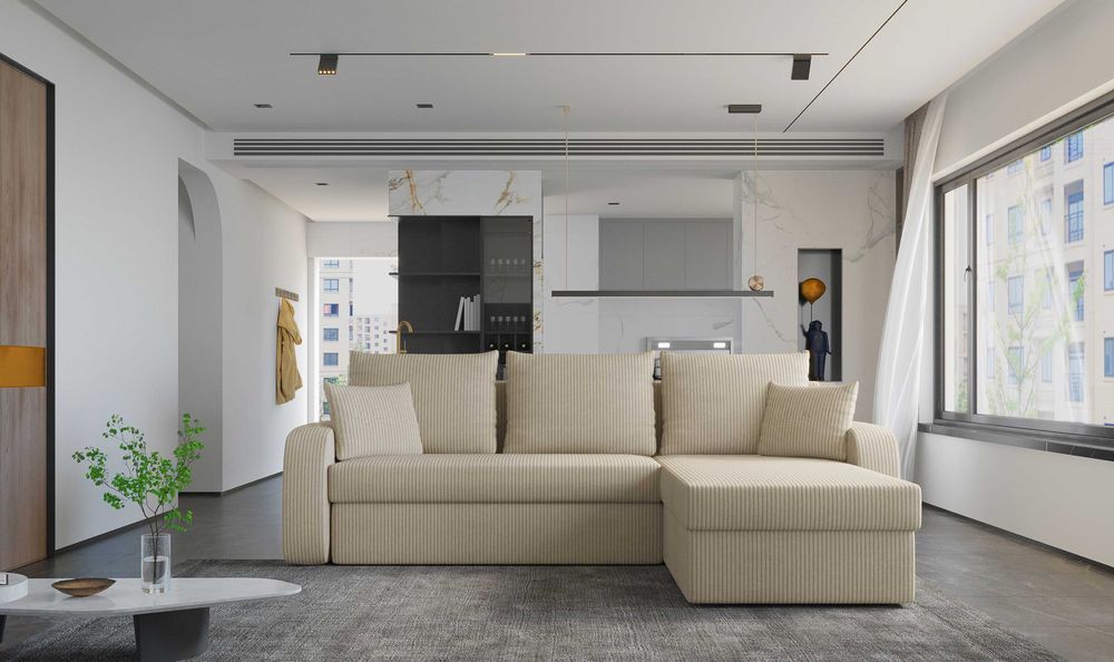 NAROŻNIK z funkcją spania nowoczesny COSMO rozkładany ROGÓWKA pojemnik