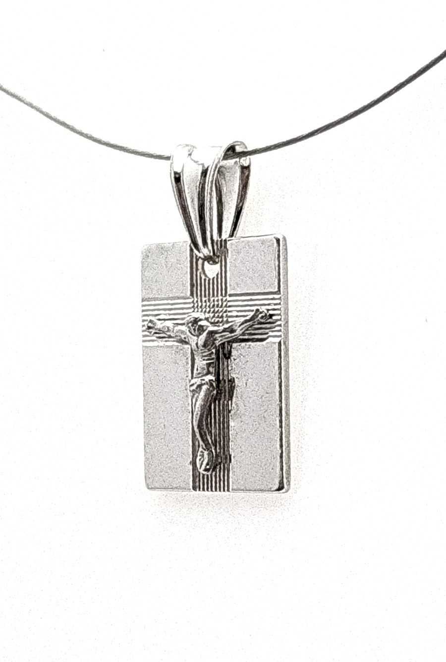 WYPRZEDAŻ !-50% Krzyżyk srebrny Pan Jezus na płytce rodowany ASG-1