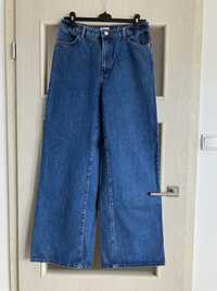 spodnie jeansy dzwony niebieskie granatowe lindex szerokie nogawki