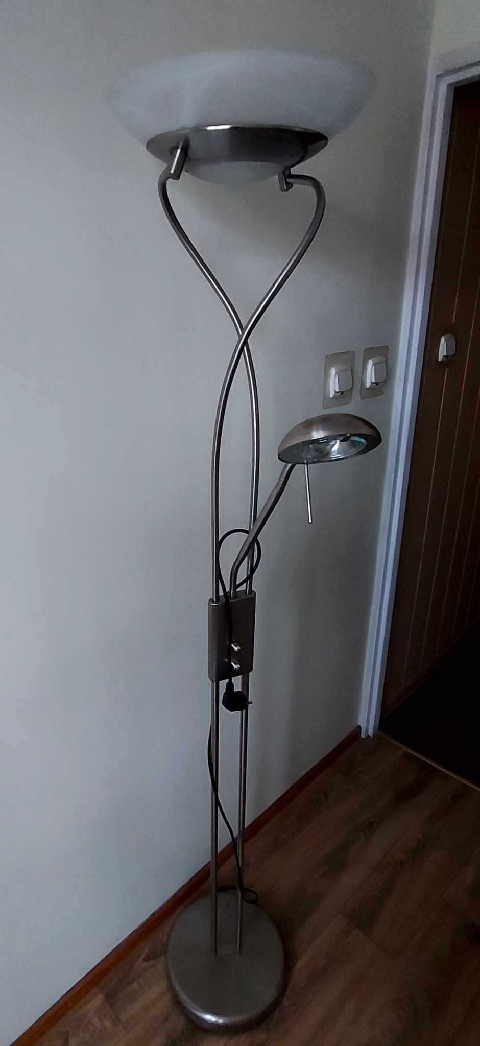 Stalowa lampa podłogowa z lampką do czytania, w tym LED i ściemniacz