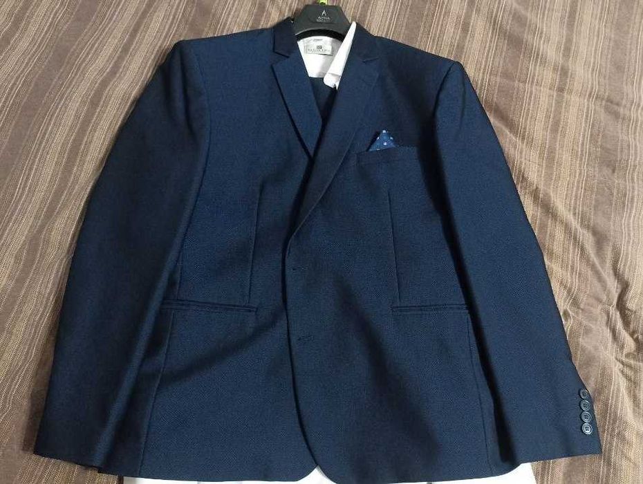 Костюм тройка aljeka королевского синего цвета пиджак брюки рубашка 58