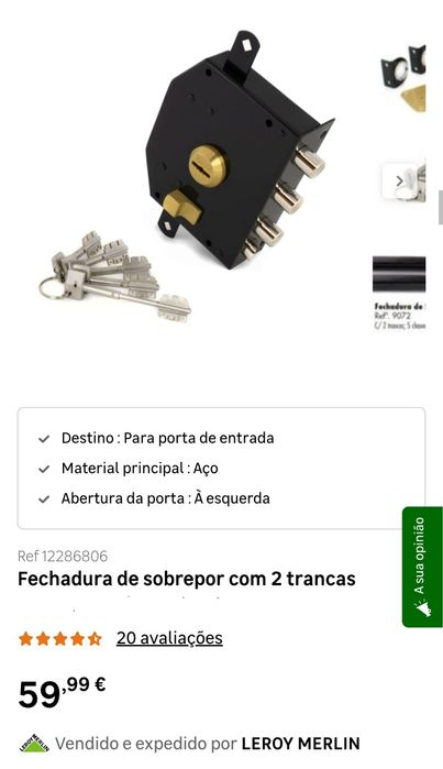 Fechadura de 2 trancas Direita com 3 chaves