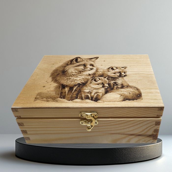 Szkatułka z lisami Grawer na prezent Pudełko Prezent dla myśliwego