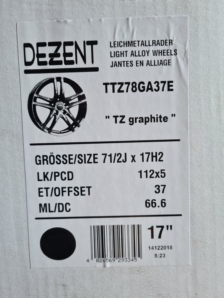 Nowe felgi 5x112 7,5x17et37 audi vw seat skoda