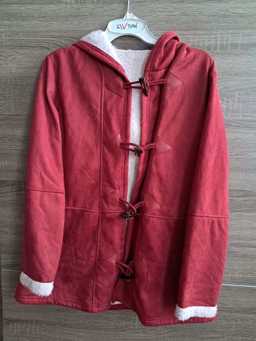 Burgundowy Kożuszek damski lekki M z kapturem I kieszeniami