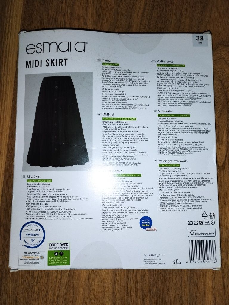 Esmara nowa czarna spódnica midi M 38 rozkloszowana