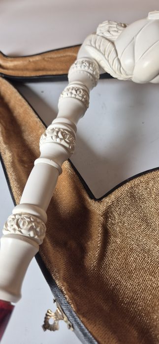 Piękna stara olbrzymia fajka z pianki morskiej sepolit w etui 34 cm