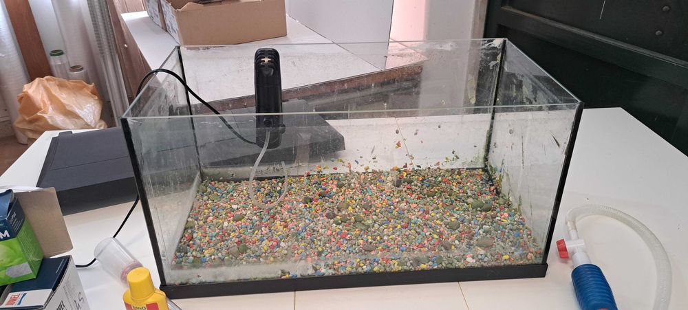 Aquário com 60cmx30cmx30cm com alguns acessórios