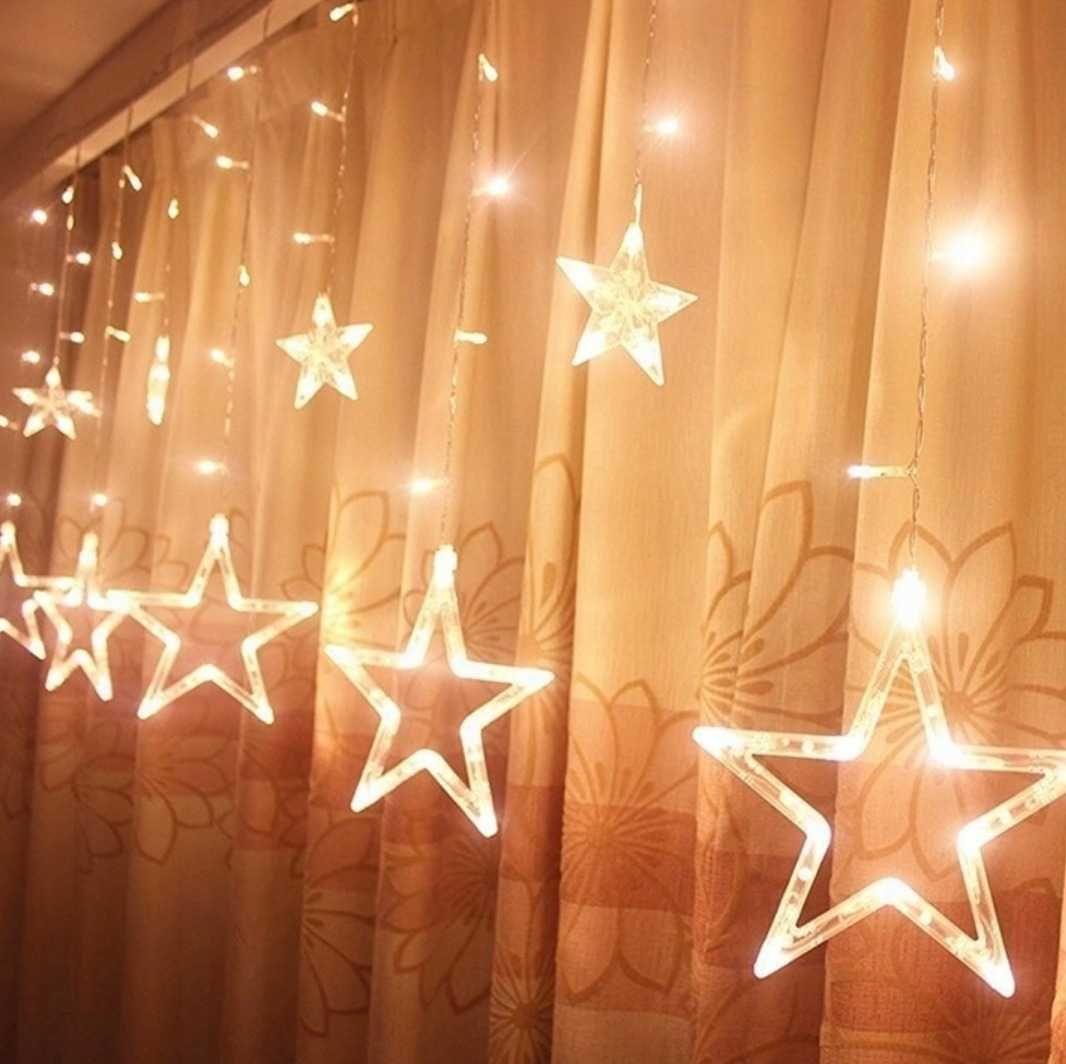 Girlanda świetlna kurtyna z gwiazdami LED lampki zimne