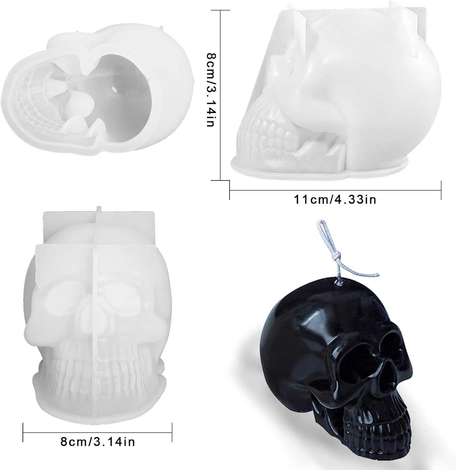 zestaw 2 silikonowych świec z trupią czaszką, 3D do świec, DIY