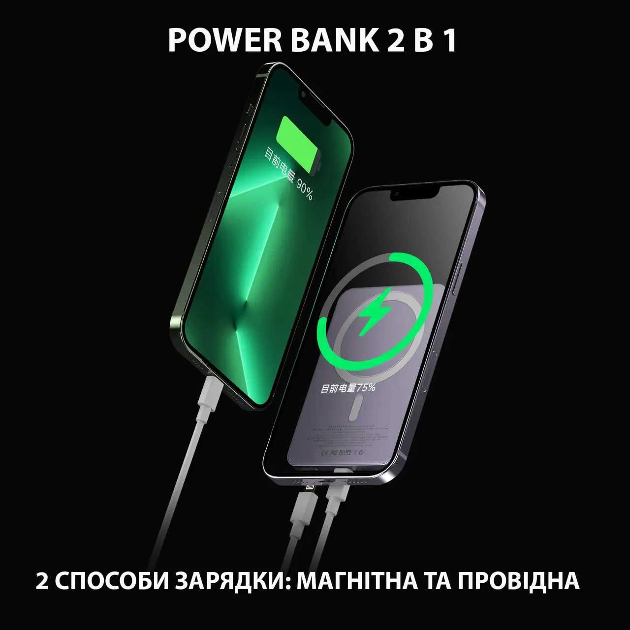 Магнитная беспроводная зарядка, PowerBank Q9 10000mAh  MagSafe