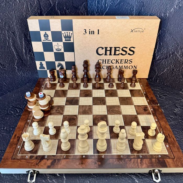 Набор шахматы, шашки, нарды 3 в 1 W7724B (доска 39x39 см)