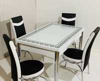 Кухонний Обідній Скляний стіл та стільці Обеденный кухонный стол