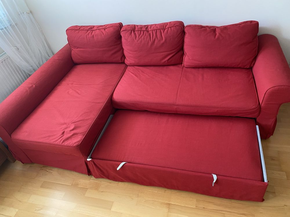 Sofa rozkładana narożna Ikea Backabro z funkcją spania plus dodatki