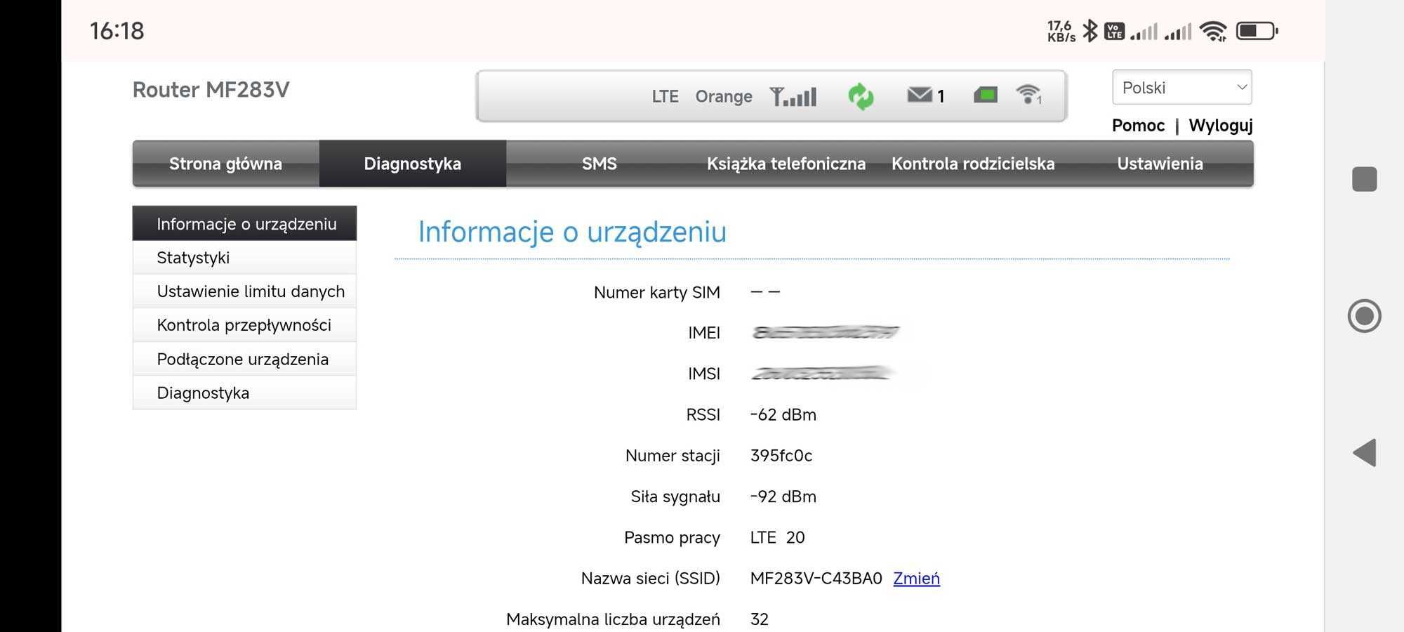 ZTE MF283v bezprzewodowy router 4G LTE ; WiFi 300Mbps ; bez SIM-Lock
