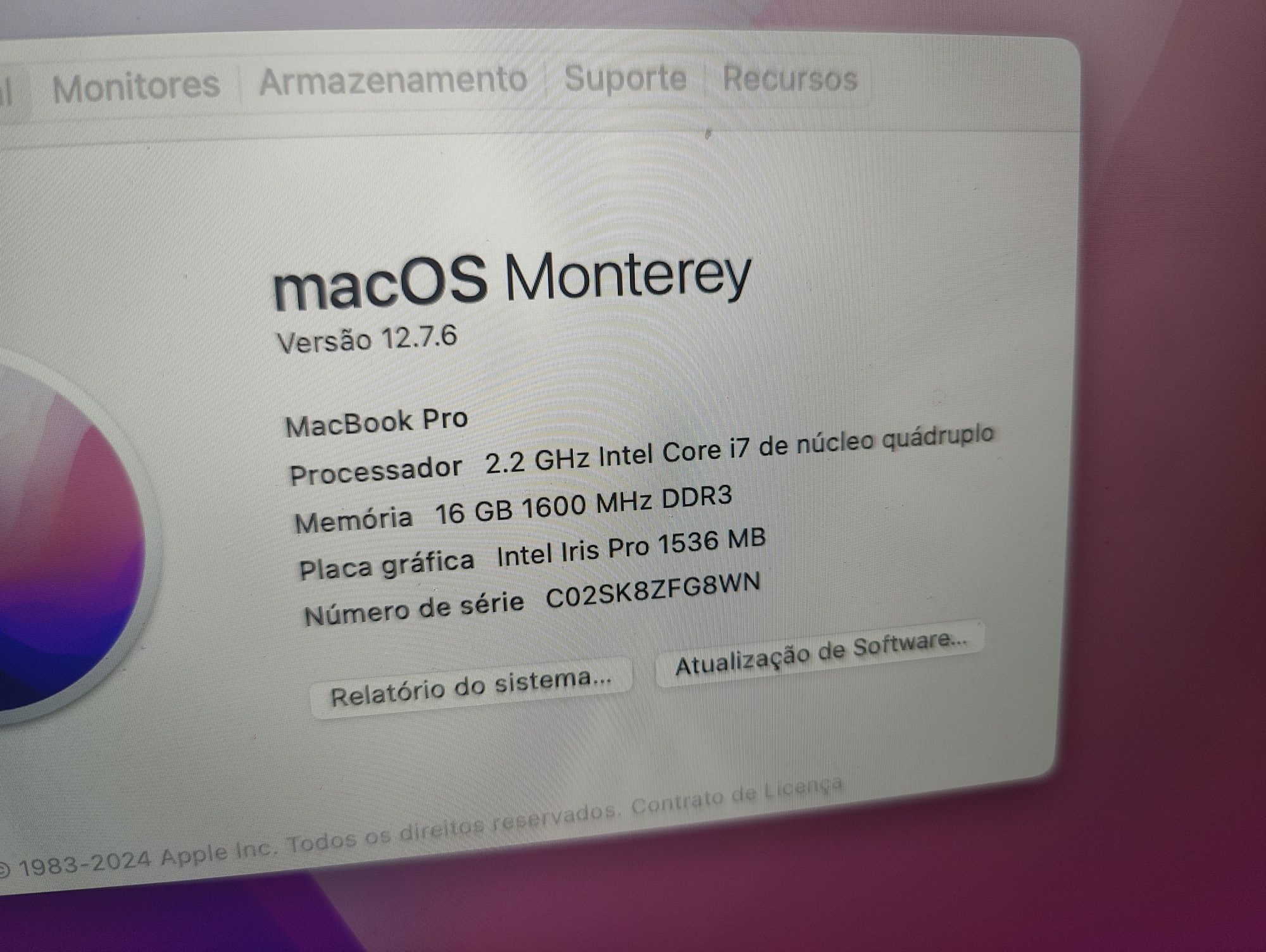 MacBook Pro 15" 2015 i7 • 16GB RAM • 256GB SSD • Software Profissional