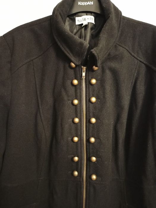 Płaszcz czarny militarny złote guziki Bonprix 54 jak nowy