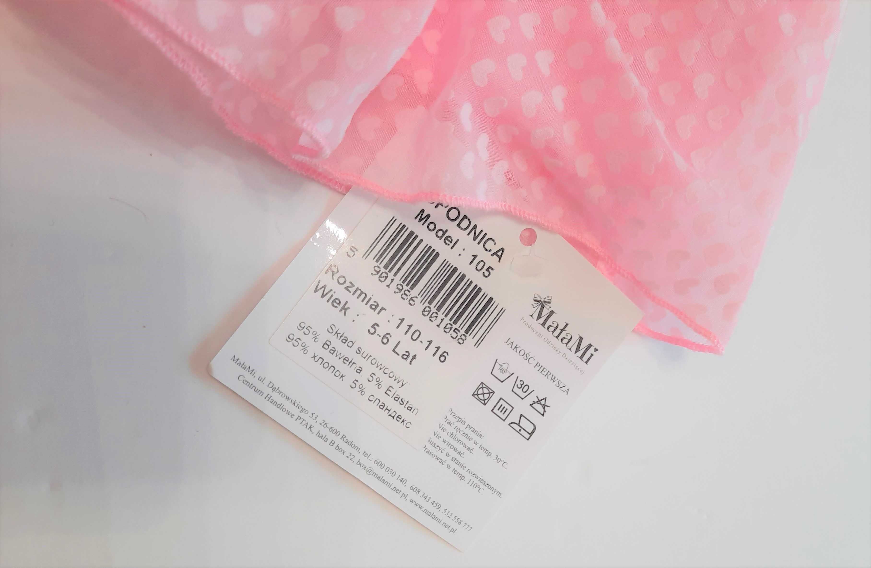 Różowa pudrowa spódniczka MalaMi roz 110-116 serduszka blyszczaca gumk