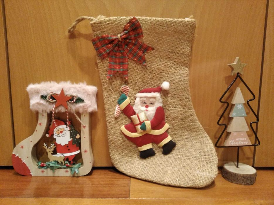 Decorações de Natal: Pai Natal, meia, pinheirinho